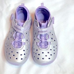 Stride Rite made to play phibian water shoes,metallic silver and purple